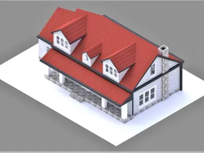 Barn style architecture Residential house Low-poly 3D model