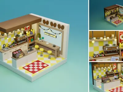Cozy Cartoon Profession Rooms Interior 3 Low-poly 3D model