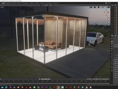 Modern exterior in forest Low-poly 3D model