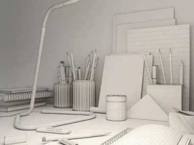 Decorative set of the office supplies 3D model