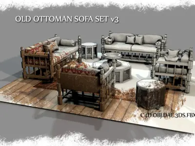 Old Ottoman Sofa Set v3 3D model