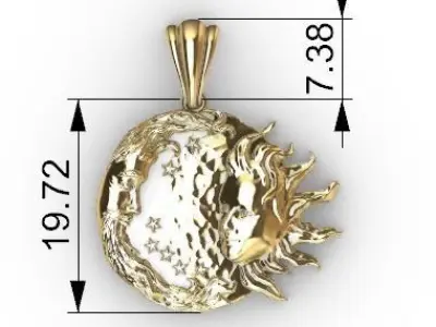 Sun and moon pendant Necklace Charm bracelet Jewelry 3D print model