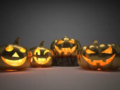 Halloween golden pumpkins 3D model