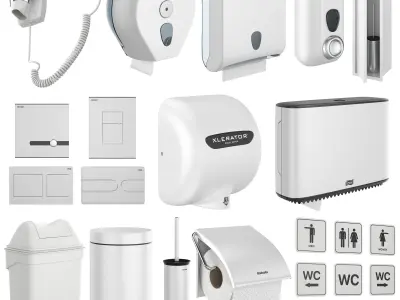 Public toilet accessories white set 153 3D model