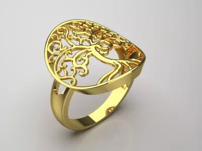 Yellow gold ring tree of life design model gr0109 3D print model