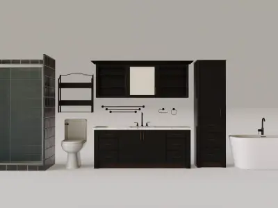 Dark Bathroom Set Low-poly 3D model