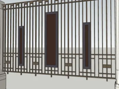 iron metal fence boundary wall 3D model