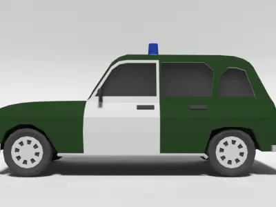 Low Poly Cartoon Retro Police Car Low-poly 3D model
