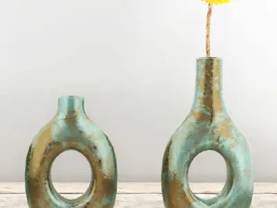 Turquoise and Gold Decor Vase Set 3D model