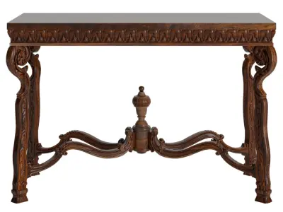 Solid Walnut Wood Hand Carved Console Table 3D model