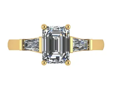 Emerald shaped ring with Baguette diamonds on both sides 3D print model
