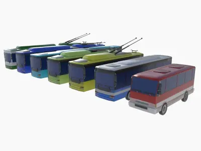 bus set Low-poly 3D model