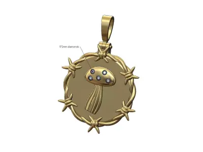 Diamond mushroom barbwire thornes pendant with bail 3D print model