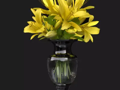 Yellow Lily Vase general decor for interior architecture design 3D model