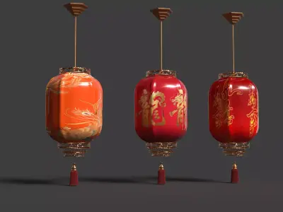 Chinese  red  lantern Low-poly 3D model