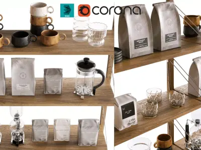 Coffee Shop Shelves Decoration for 3Dsmax Corona Renderer 3D model