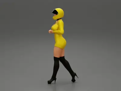 Sexy motorcyclist woman walking in helmet 3D print model
