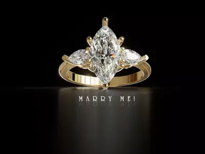 Luxury Three Stone Marquise Ring 3D print model