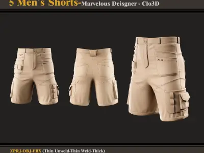 5 Men Shorts-Marvelous Designer-Clo3D-FBX-OBJ 3D model