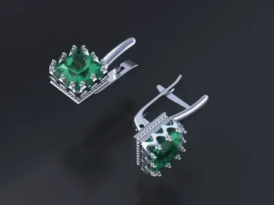 Earrings with square gem for CNC model or 3D print model