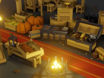 Low-Poly Pack 1 room with wooden furniture Low-poly 3D model