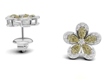 Pear Cluster Diamond Stud For Women 3D print model