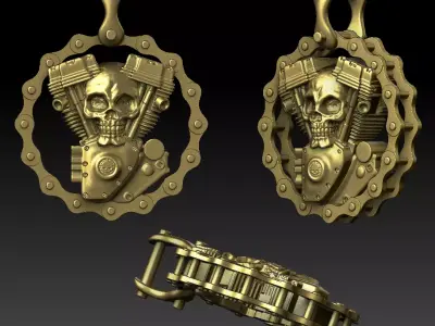 Motorcycle Engine Skull Pendant 3D Model 3D print model