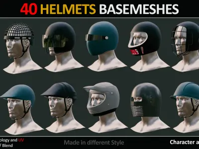 40 HELMETS BASEMESHES WITH UVs  VOL 10  Low-poly 3D model