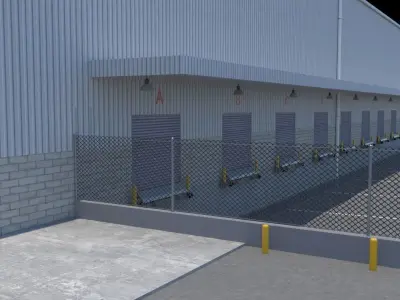 Logistic Warehouse whit Interiors and Exteriors Low-poly 3D model