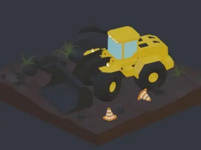 Isometric Vehicles Excavator  Low-poly 3D model