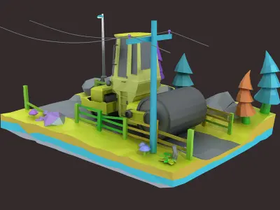 bulldozer car cartoon crane crawler forklift heavy industrial 3D model