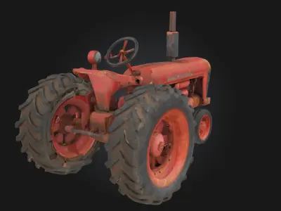 Rustic Red Tractor  Vintage Farm Vehicle 3D model