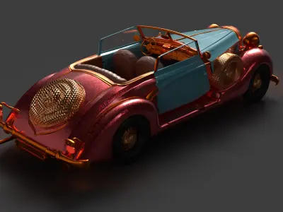 Chinese red classic car   Low-poly 3D model