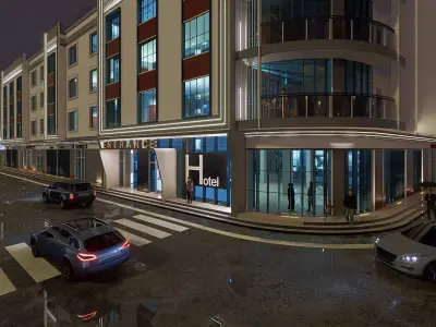 Modern 4 Story Hotel Building I Revit-FBX-DWG-HQuality Renders I 3D model