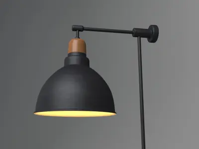 Anthracite Table Lamp With Wooden Detail 3D model