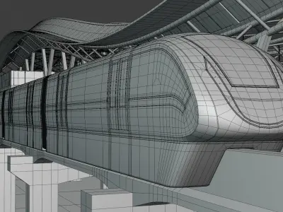Monorail station with train 2024 II 3D model
