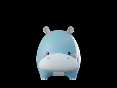 Cartoon cute Hippo 3D model