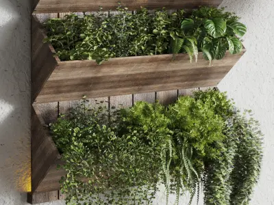  plant stand vertical garden stair wall wood vase 3D model