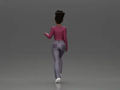 black girl with afro hair walking up stairs 3D print model