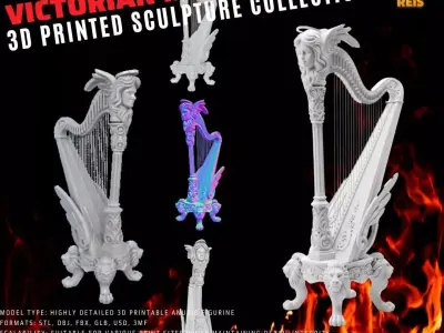 Angel Inspired Concert Harp Statue 3D model
