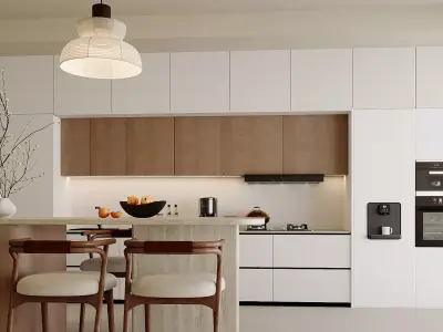 Modern Japandi Kitchen with Island 3D model