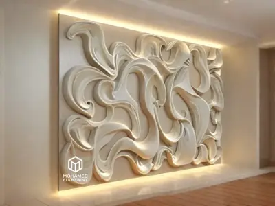 modern panel wall decor set wall relief mural CNC 94  3D model