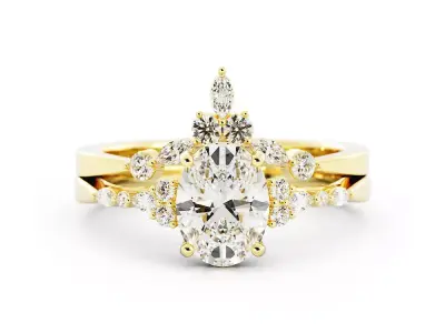 Oval Solitaire With Cluster Accent and jacket set 3DM 3D print model