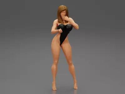 Teen Girl in Swimsuit Poses Near Swimming Pool 3D print model