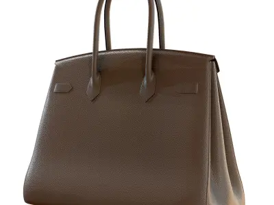 Hermes Birkin Bag Gray Leather Low-poly 3D model