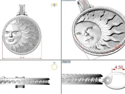 Sun face pendant 3D print model