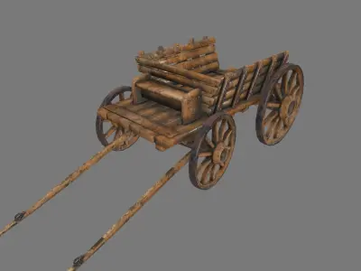 Wooden Cart Low-poly 3D model