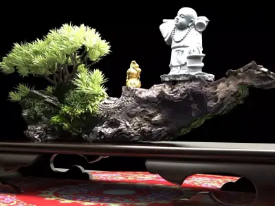 Chinese gourd  with Buddha  monk  3D model