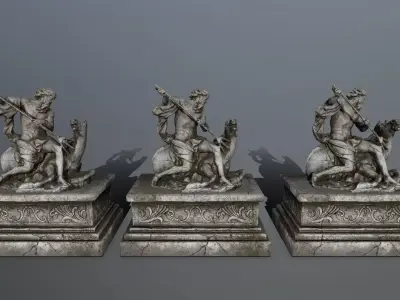 Neptune Statue Low-poly 3D model