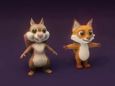 Cartoon Animated Squirrel and Fox 3D Model Collection Low-poly 3D model